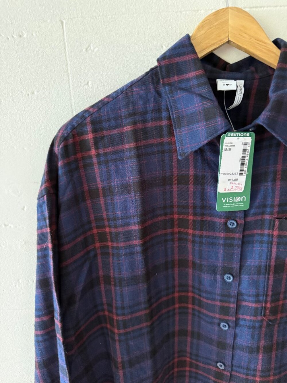 Simons TWIK | Navy Tartan Plaid Button Down Shirt | Medium - Picture 3 of 6